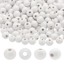 PATIKIL 10mm Natural Wood Beads, 200 Pack Wooden Beads Round 10mm, White