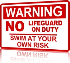 Warning No Lifeguard On Duty Pool Tin Metal Signs Home Décor 8x12 Swim at Your