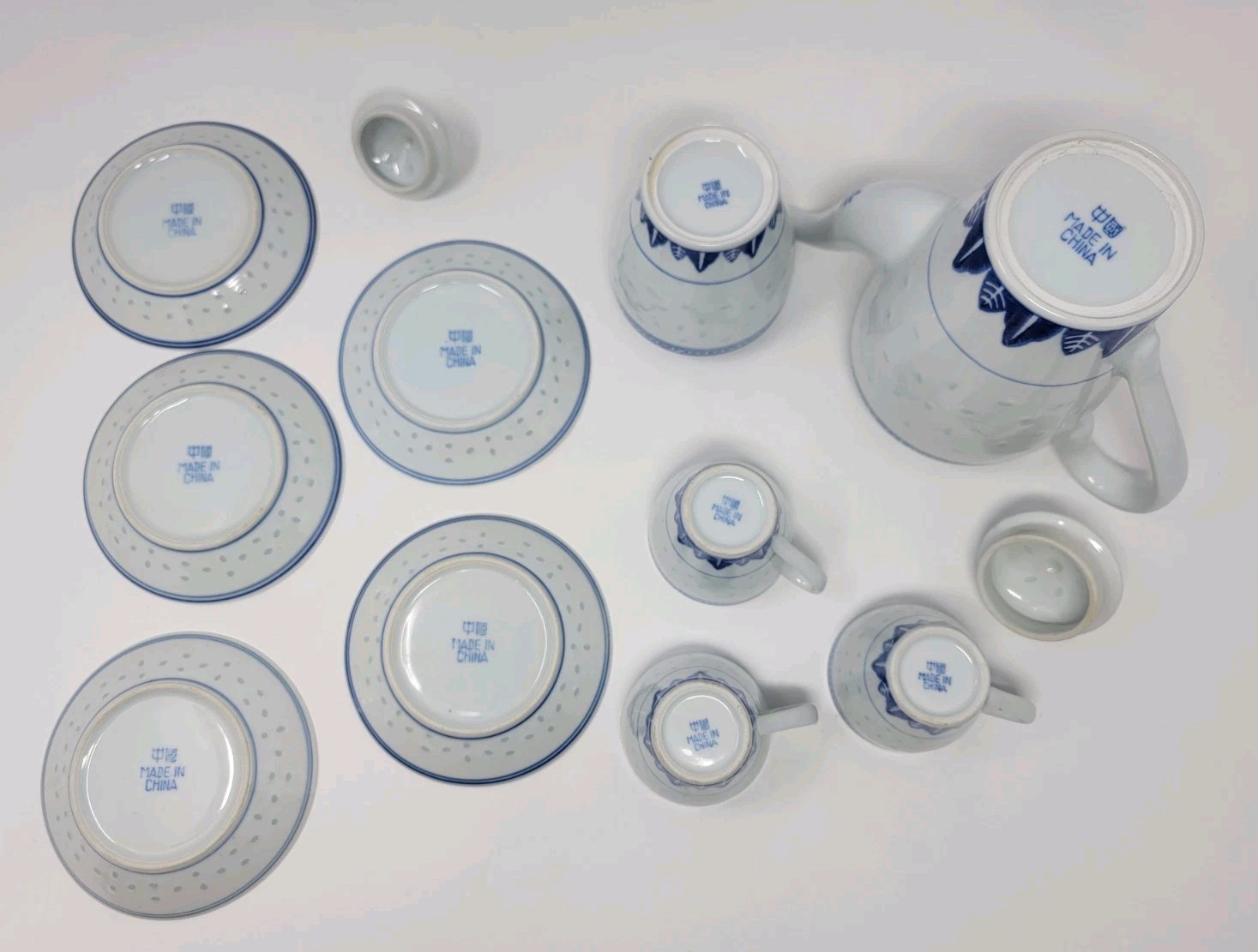 Vintage Rice Grain Pattern Blue Floral Tea Set