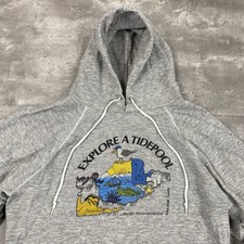vintage 80s 90s EXPLORE A TIDEPOOL hoodie sweatshirt L Hanes triblend gray ocean