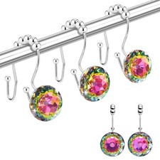Shower Curtain Hooks Rings for Bathroom 12PCS Double Glide Anti Rust Crystal
