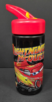 Lightning Mcqueen 95 Cars Water Bottle Built-In Straw 14 oz Disney Pixar