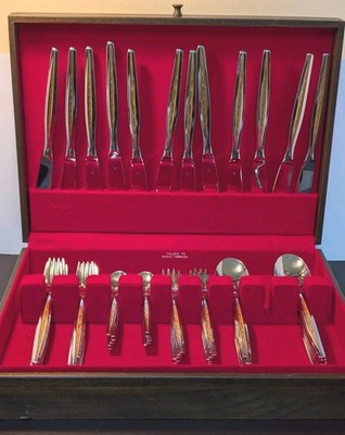 Vtg. WMF Silverware CAPRI Center Gold Accent (50) Pc DE.  (Stainless) 
