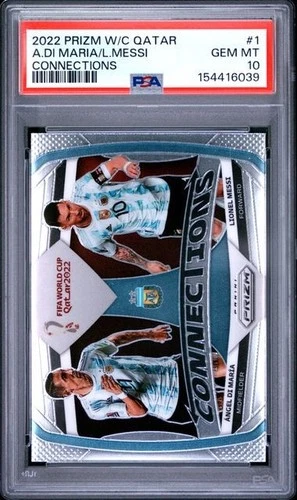 2022 PANINI PRIZM WORLD CUP QATAR CONNECTIONS DI MARIA LIONEL MESSI - PSA 10