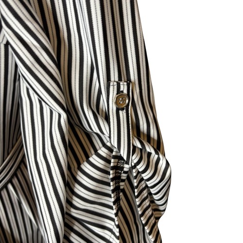Mlle Gabrielle Striped Shirt Dress with Belt Roll Tab Sleeve Career Casual Chic - Picture 5 of 14