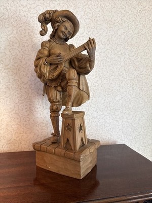 Vintage Old  Hand Carved Wood Musician Performer Renaissance Figure