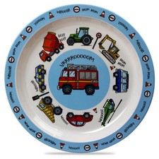 Kids Children Blue Melamine Vehicles Design Plate Toddler Kitchen Food Plates