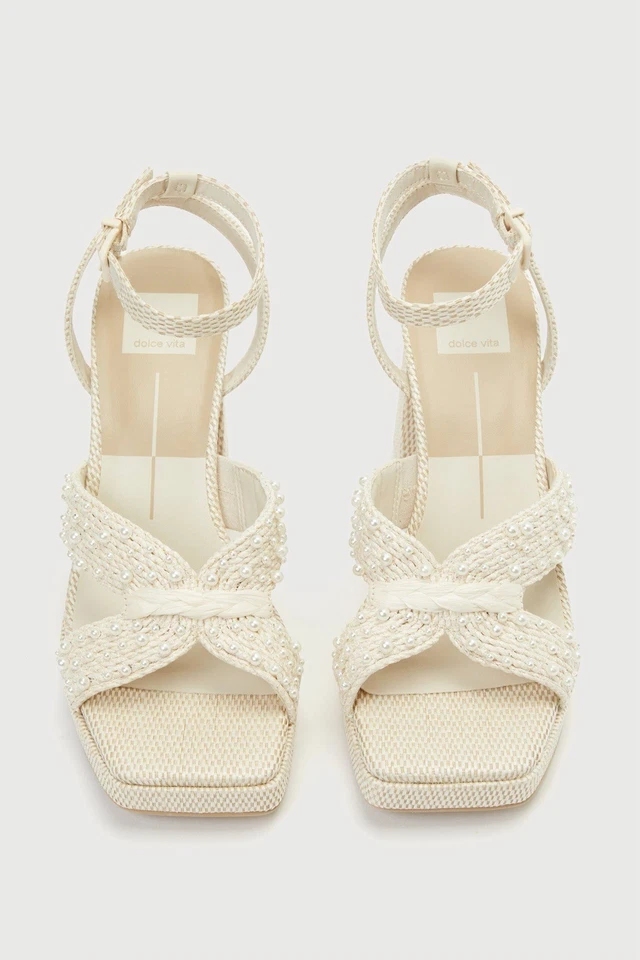 Dolce Vita Aries Vanilla Woven Pearl Ankle Strap Platform High Heel Sandals - Image 2 of 4