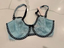 Victoria s Secret DREAM ANGELS Ribbon Unlined Balconette Bra Blue Lace 34DD NWT