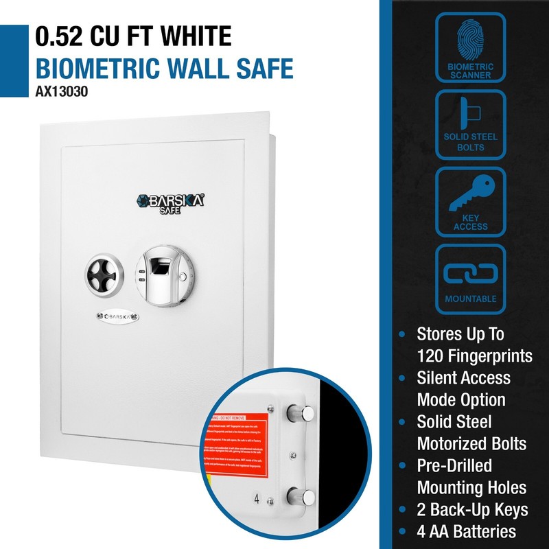 Barska 0.52 Cu. ft Right Opening Wall Safe, White AX13030
