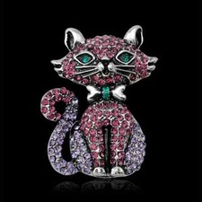 Fashion Animal Cat Brooch Cute Pink Kitten Pi...