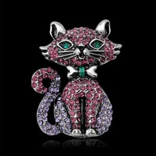 Fashion Animal Cat Brooch Cute Pink Kitten Pin Jewelry for Women
