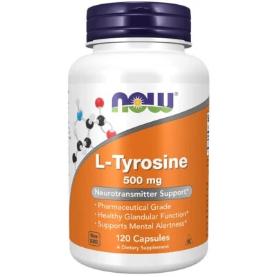 NOW Foods L-Tyrosine 500 mg 120 Capsules, Supports Alertness and Focus, Stress