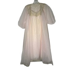 Vintage Van Raalte Blush Negligee And Peignoir Shear Lined Midi Length Women's S