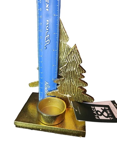 Metal Tea Light Candle Holder Home Decor 6” NEW Gold Pine Trees - Picture 3 of 6