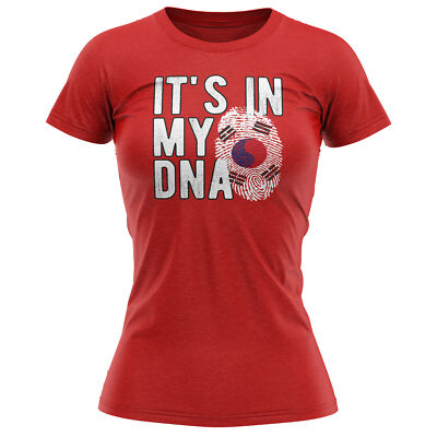 Südkoreanische Flagge Damen T-Shirt Korea Its In My DNA Her Fingerprint Top Tee