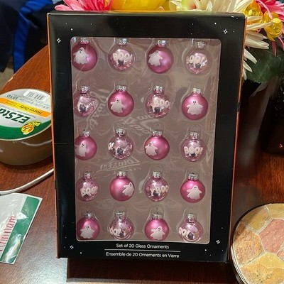 Toil & Trouble 20ct Ghost And Boo! Round Ornaments In Pink & White - NIB