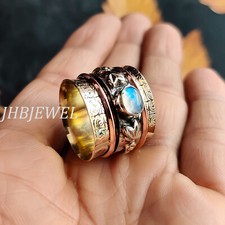 Moonstone Rainbow Gemstone 925 Sterling Silver Spinner Ring Beauty Jewelry