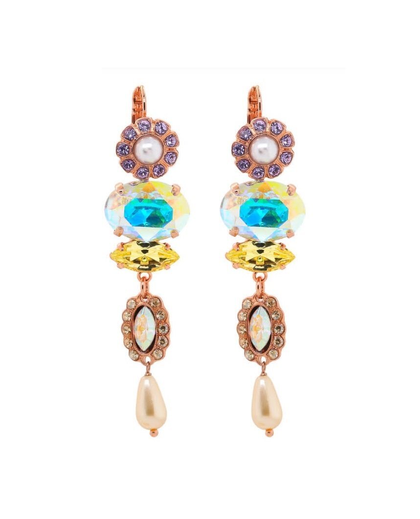 Elegant Golden Pearl Drop Earrings with Swarovski Crystals by Mariana-image