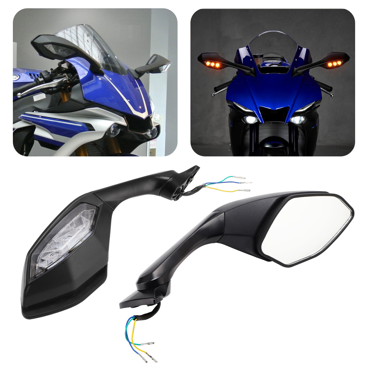 Rear View Mirrors LED Turn Signals For Yamaha YZF R1 2015-2024 YZF R6 2017-2022