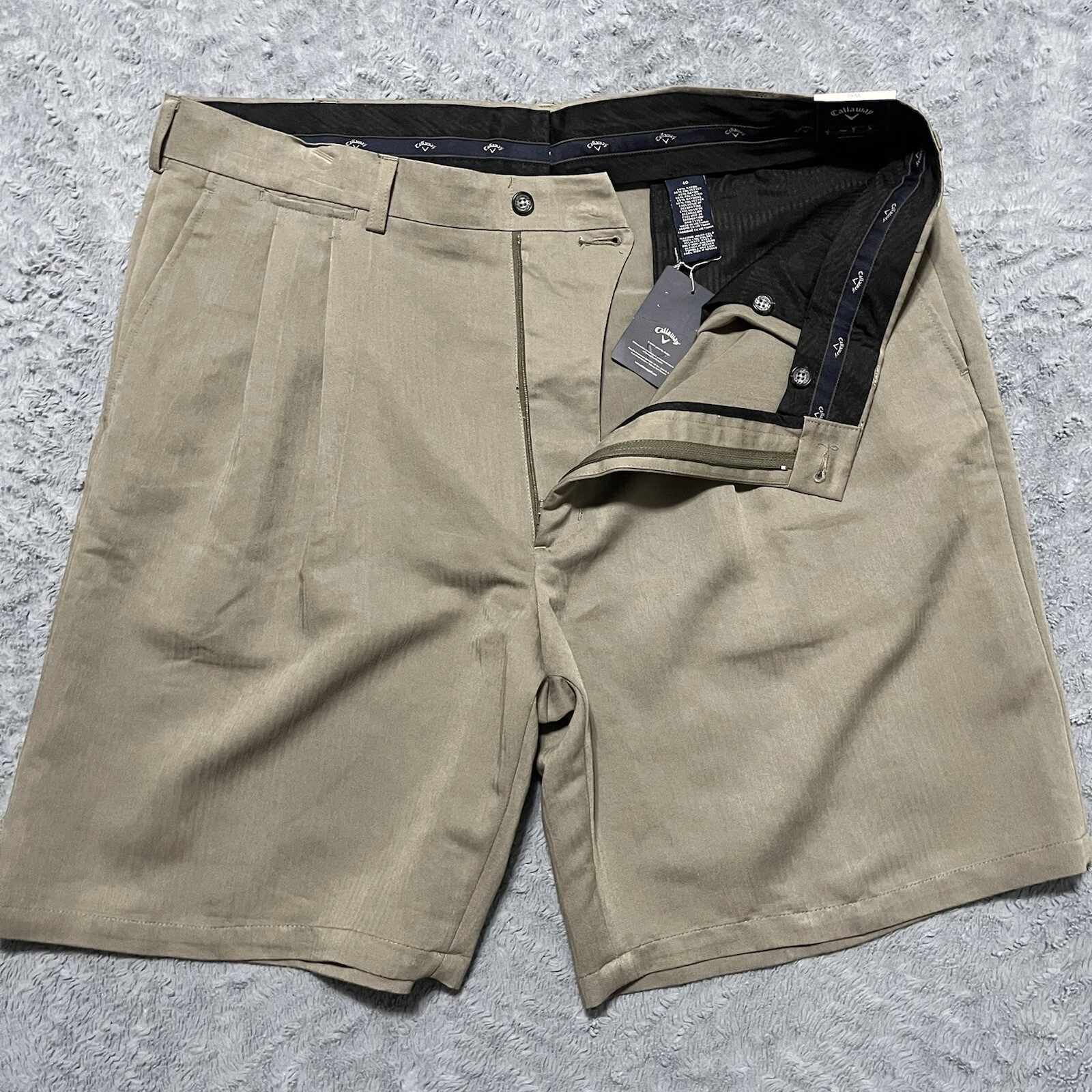 Callaway Golf Shorts Mens Size 40 9” Inseam pleated Chino Brown New With Tags