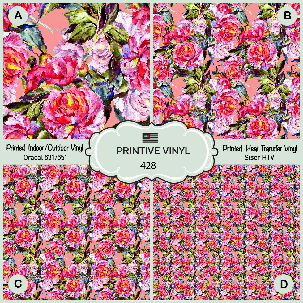 Watercolor peonies Patterned Iron on, Printed HTV, Adhesive Craft Vinyl 428
