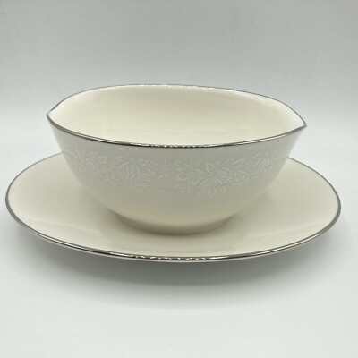 Vtg Noritake Japan Ambrosia Ivory Rose China 7567 Gravy Boat Attached Underplate