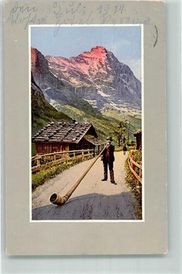 39695808 - Klosters Ort lt. Stempel Alphorn 1914 Gebrauchsspuren