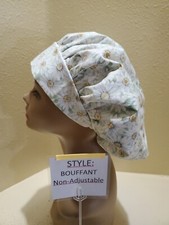 Daisies Mint 2 NC Bouffant Women's Surgical Scrub Hat/Cap Handmade