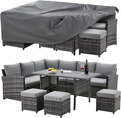 #ad 7 Pieces Outdoor Rattan Sectional Sofa Patio Furniture Set w Protection Cover $569.99
