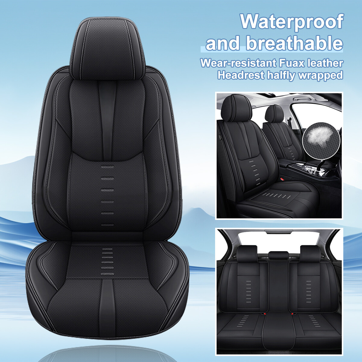 Car Seat Cover Black Full Set Faux Leather Cushion For LINCOLN MKX 2008-2018