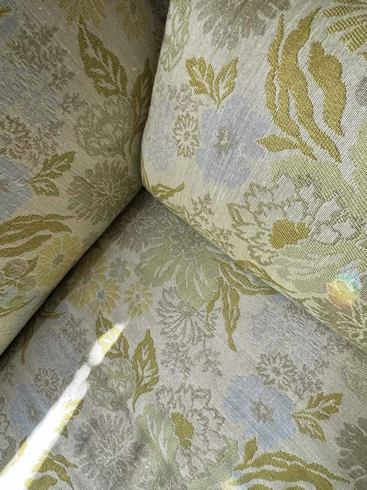 VTG MCM Low Rise Couch 97”x32.5”x28” Yellow Floral Pastel Blue Flowers Pattern - Image 4 of 4