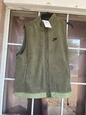 NWT Men’s Nike Big Swoosh Olive Green Fleece Vest DQ4898 222 Sz M