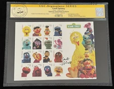 Sesame Street 50th Anniversary Uncut Stamp Sheet CGC Signed Caroll Spinney