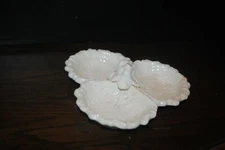 Three Way Compartmentalized  Milk Glass Grape Motif Candy Dish Bas Relief