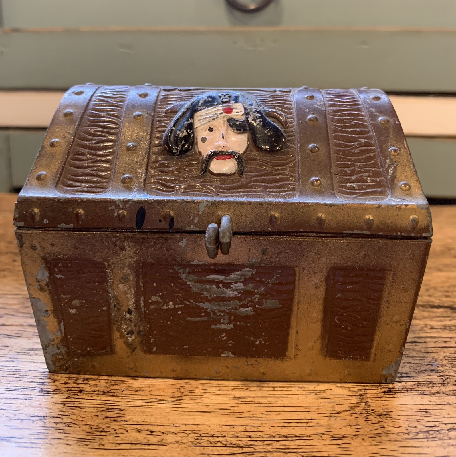 Vintage Painted Metal Pirate Treasure Chest Bank. E.J. Kahn Co. eBay