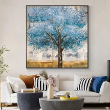 Hand Painted Blue Tree Painting Without Frame Modern Decorative Oil Painting