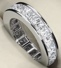 5.57 ct Princess cut Diamond Ring 14k Gold Eternity Band F VS Sz 7 1/2, Channel