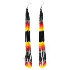 HANDMADE BEADED BLACK MULTI-COLOR EXTRA LONG EARRINGS E61/40