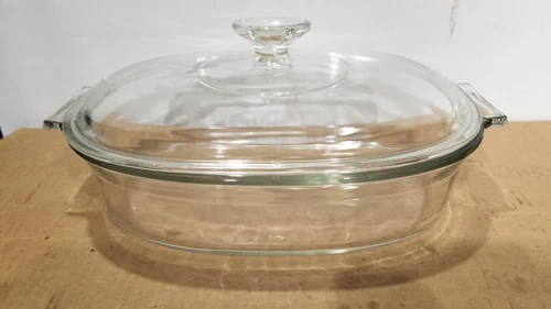 VTG Pyrex Oval Clear Glass Roaster Deep Baking Dish 2 Qt  #702 Corning w/ Lid