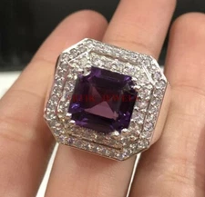 Natural Amethyst Gemstone with 925 Sterling Silver Ring for Men's #3498