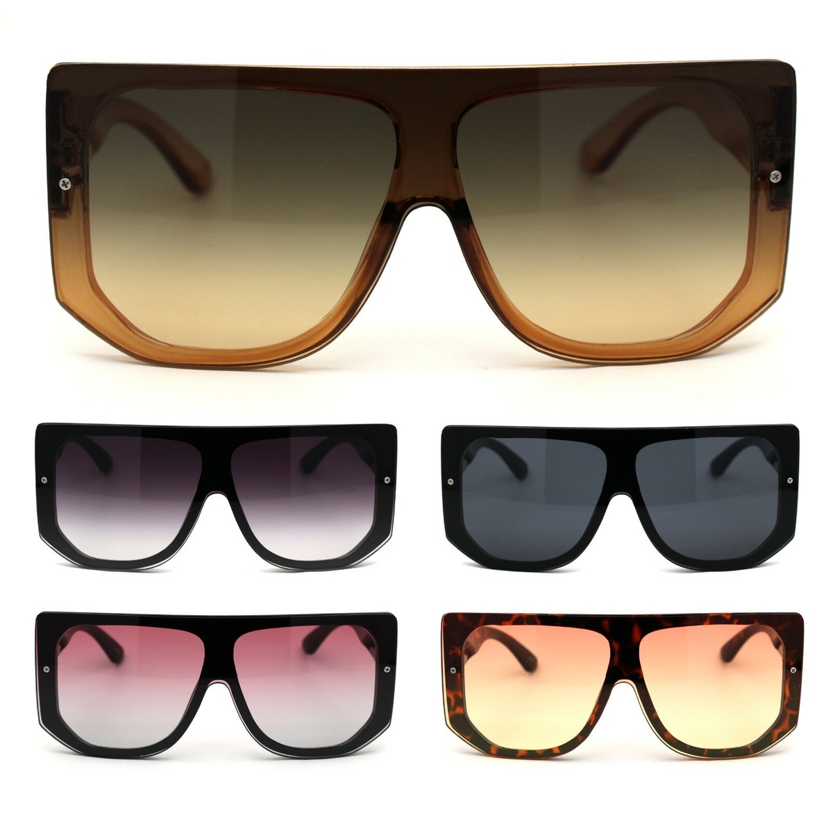 Retro Flat Top Squared Rectangular Shield Mafia Sunglasses | eBay