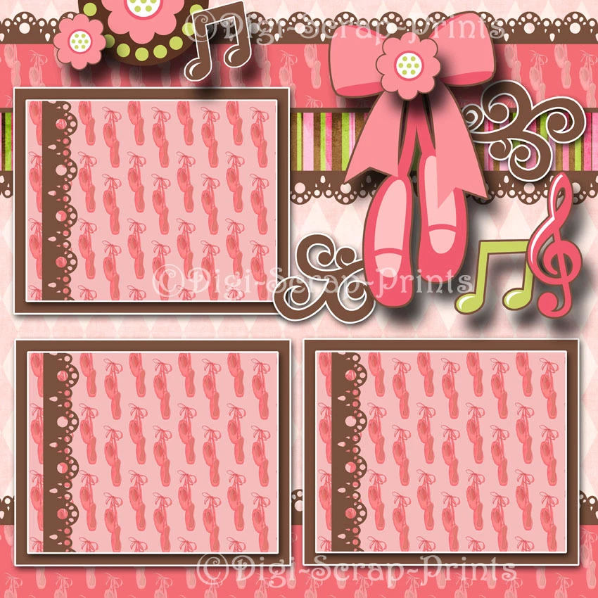 DANCE BALLET 2 páginas de álbum de recortes prefabricadas NIÑA diseño bailarina DIGISCRAP #A0172 Foto 4 de 4