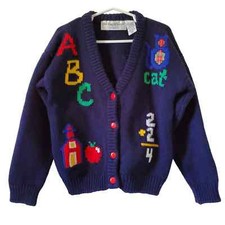Vintage The Eagle's Eye Youth Unisex 6-6X ABC Cardigan Blue Red