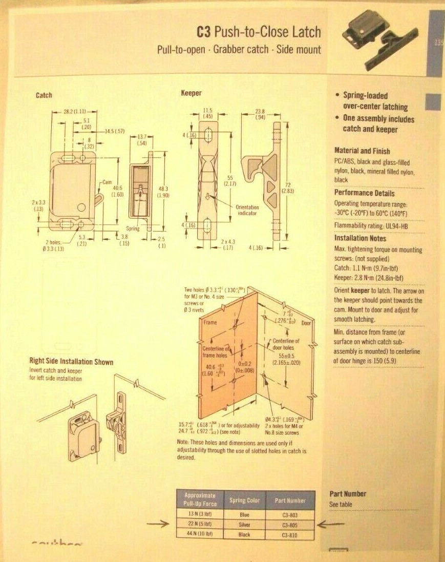 Plastic Cabinet Latch Southco C3-305 Snap-in Grabber Catch - Black Plastic Catch For .043 To .114 Panel Thickness, 5 Lbs Pull Force Snap-in Cabinet Catch - Foto 2