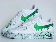 Air Force 1 Low Custom Womens White Shoes, Explosion Slime Green Hues Splatter
