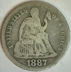 1887 Seated Liberty Silver Dime Circulated 10c US Type Coin Fine Philadelphia