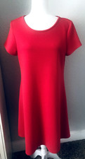 BOBBIE BROOKS Sz M Coral Pink A LINE SWING Stretch Textured Knit DRESS S/S Knee