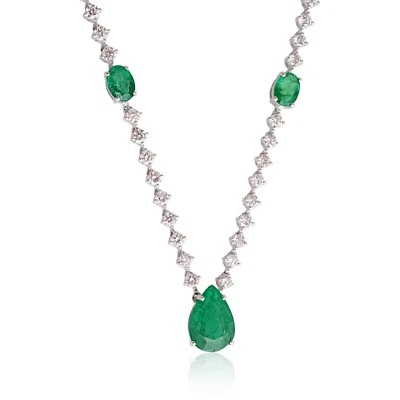 10.39 TCW Sambianischer Smaragd Anhänger Kunstdiamanten Grown Cvd Diamant Kette - Bild 1 von 4