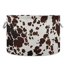 Cow Print Round Storage Basket with Cotton Rope,Large Collapsible Laundry Bas...